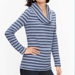 Talbots NEW  Women's 2X Blue Cowl Neck Striped Side Button Chenille Knit Sweater